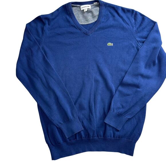 Vintage Lacoste Navy Blue V Neck Sweater Men's Size Large Preppy 90s - Picture 1 of 5